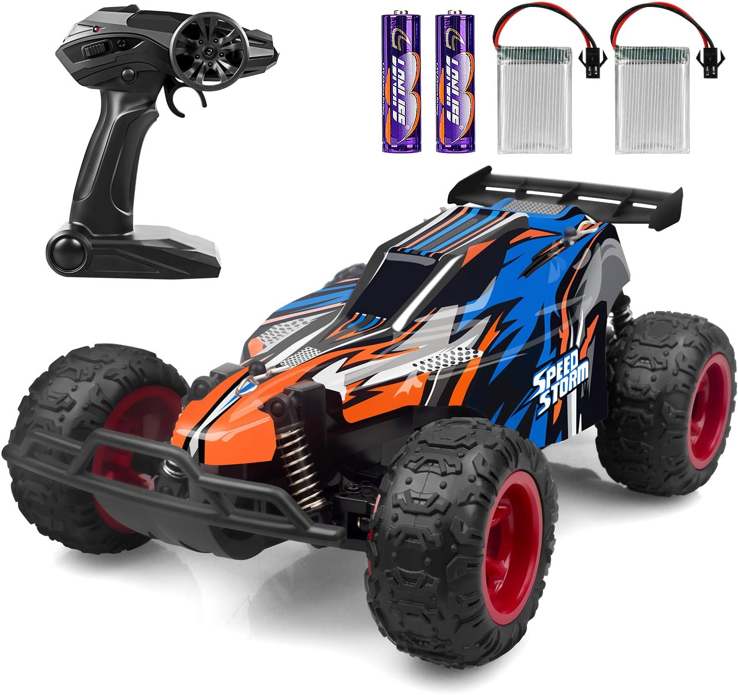 JEYPOD Remote Control Car, 2.4 GHZ High Speed Racing Car with 4 Batteries, Blue: Toys & Games