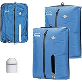 ONTYZZ Vacuum Bags for Travel, Reusable Vacuum Compression Bag, Recycled IPX8 Waterproof Space Saver Bag for Luggage/Camping/Home Storage (2 Pack with Air Pump-Blue)