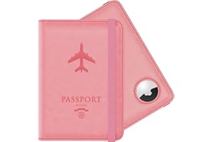 Stouchi Passport Holder with Airtag, Cute Passport Wallet for Women Travel, Leather Passport Holder Family Case, Anti-Lost, Pink