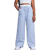 Floerns Girl's Striped Print Trousers Drawstring Waist Wide Leg Loose Long Pants