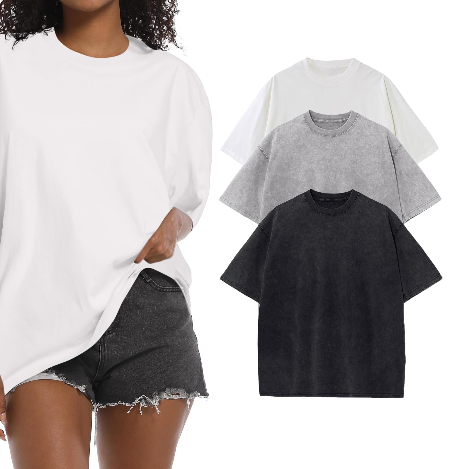Photo 1 of BINTEHGS Oversized Grunge Vintage t Shirts for Women Short Sleeve Cotton Casual Baggy Tees Teens Trendy Crew Neck Loose Tops?WE+LY+BK,XL?