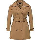 Chrisuno Women's Plus Size Double Breasted Trench Coats Mid-Length Belted Overcoat Dress Jacket with Detachable Hood