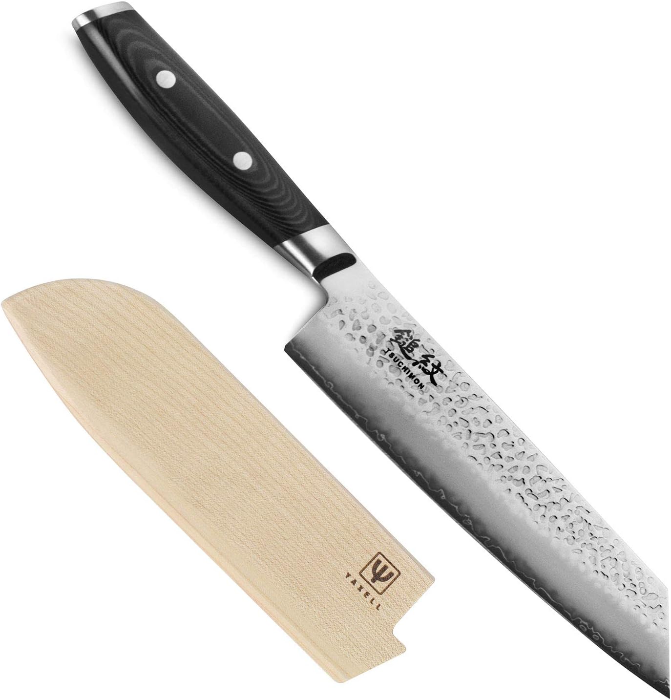 Yaxell Kiritsuke Knife with Sheath - Made in Japan - Tsuchimon Series - Hammered VG10 Stainless Steel - 8"