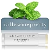 Tallow Me Pretty Peppermint Lip Balm, Ultra-Soothing, Deeply Hydrating Tallow Lip Balm with Grass Fed Beef Tallow, Beeswax, Jojoba Oil &amp; More, Non Toxic Lip Care, Made in the USA, 0.15 Oz.