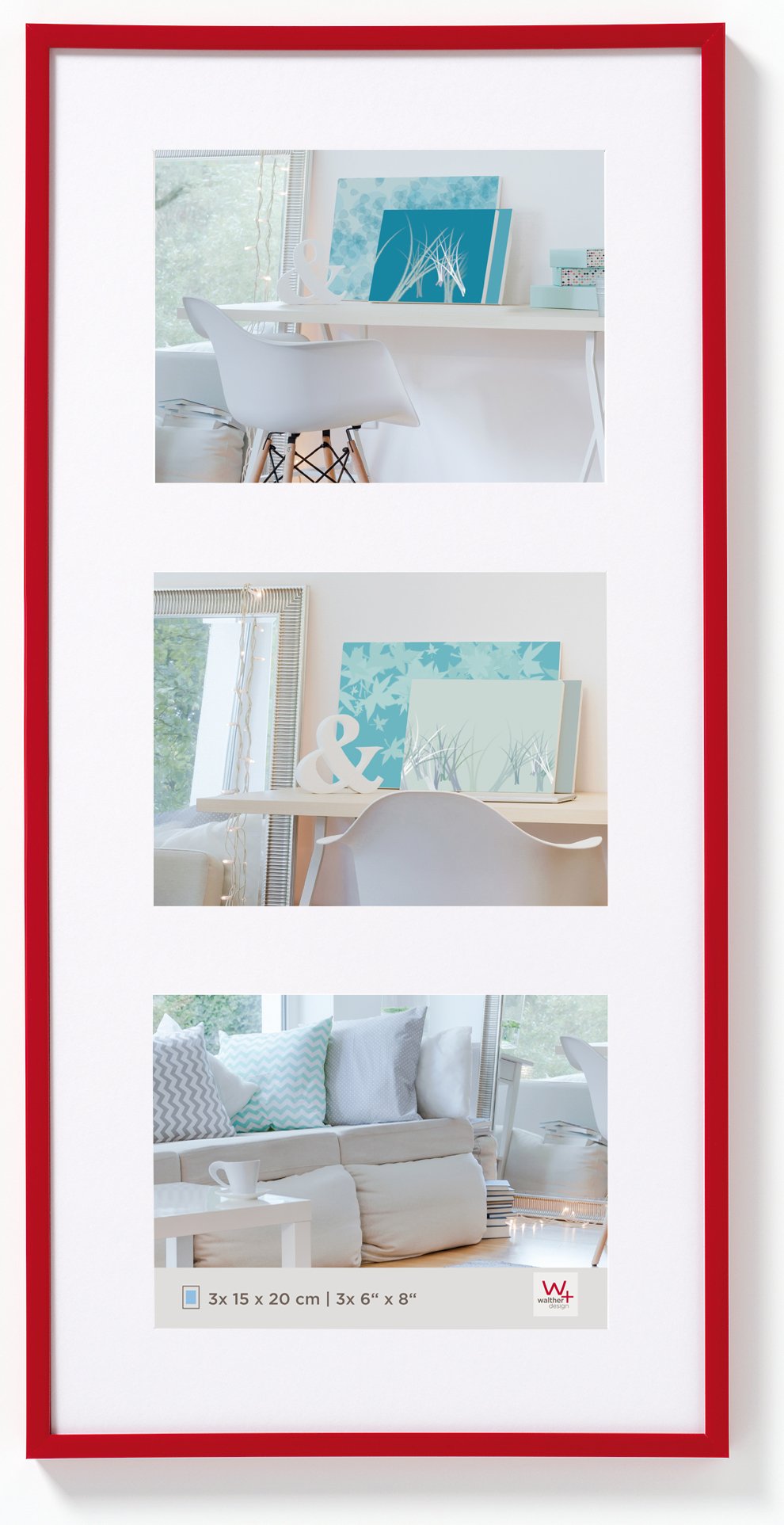 walther design Bilderrahmen rot 3x 13x18 cm Galerie mit Passepartout, New Lifestyle Kunststoffrahmen KV338R