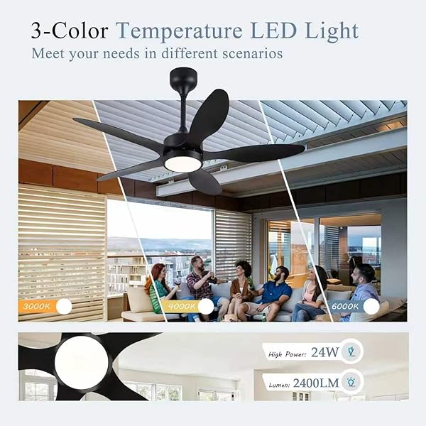 LSPMKE 46 INCH WATERPROOF OUTDOOR CEILING FAN WITH LIGHTS AND REMOTE, IP65 HANGING GAZEBO FAN WITH 3CCT, 6 SPEED DC MOTOR, BLACK WET RATED PLUG IN CEILING FAN WITH CORD FOR PATIOS, PORCH, PERGOLA