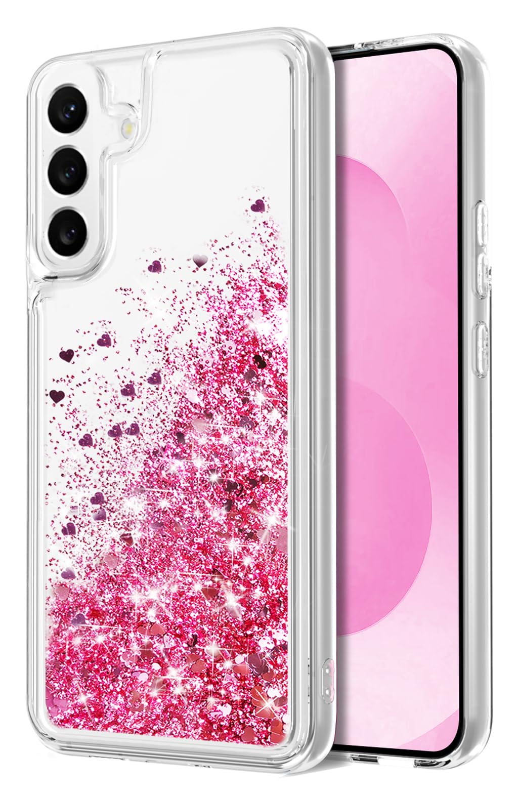 Photo 1 of WORLDMOM for Galaxy S25 Case, Double Layer Design Bling Flowing Liquid Floating Sparkle Colorful Glitter Waterfall TPU Protective Phone Case for Samsung S25, Rose Gold