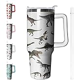 Kearscupra 40 oz Dinosaur Tumbler with Handle and Straw, Insulated Stainless Steel Cup with Lid, Travel Coffee Mug Water Bottle, Animal Lovers Women Gifts