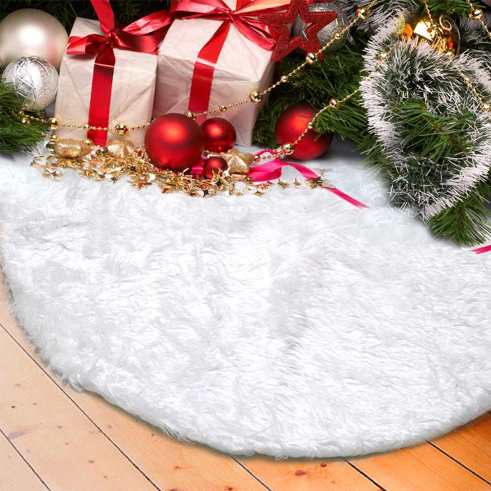 DecroXmas Christmas Tree Skirts White Artificial Plush Tree Skirt Base Cover 30 inch for Xmas Holiday Party Decorations Supplies