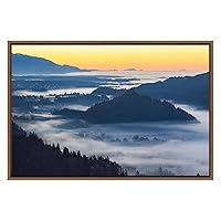 SIGNWIN Framed Canvas Wall Art Yellow Sunrise Over Foggy Mountain Tops Nature Wilderness Photography Realism Contemporary Panoramic Dramatic for Living Room, Bedroom, Office - 16