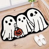 30 x 16 Inch Halloween Ghost Bath Mat, Non-Slip Gothic Bathroom Floor Mat | Features 3 Ghosts with Different Expressions for Spooky Halloween Decor by Showers, Bathtubs, Vanities and Kitchen Sinks