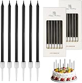 LFBEST Glitter Black Birthday Candles 12 Count with Holders for Cakes