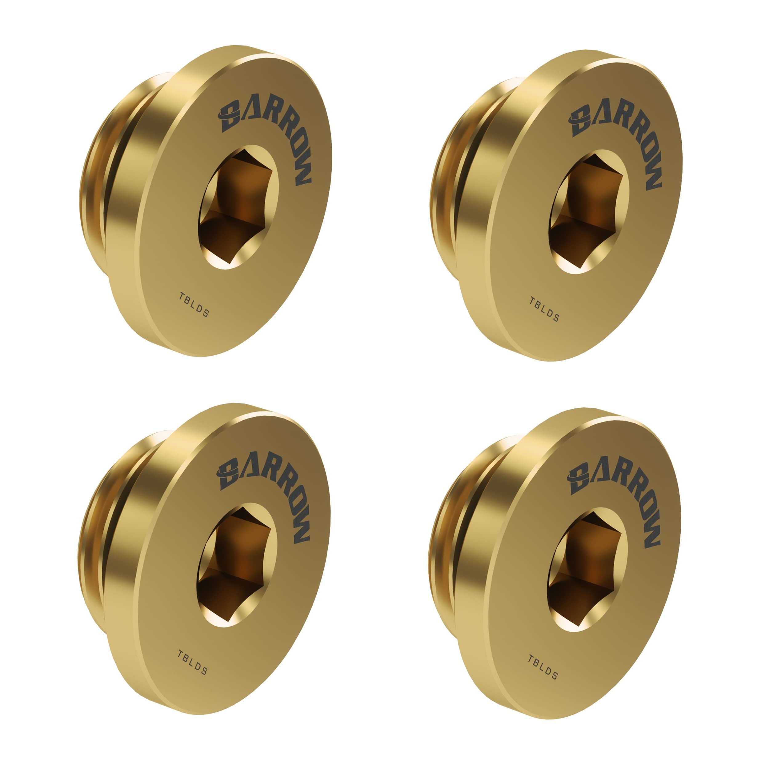 Barrow G1/4" Thin Stop Plug Fitting, Internal Hex Socket, Gold, 4-pack