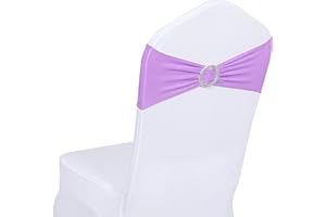 Obstal 50 PCS Spandex Stretch Chair Sashes Bows for Wedding Reception- Universal Elastic Chair Cover Bands with Buckle Slider for Banquet, Party, Hotel Event Decorations Light Purple Sashes