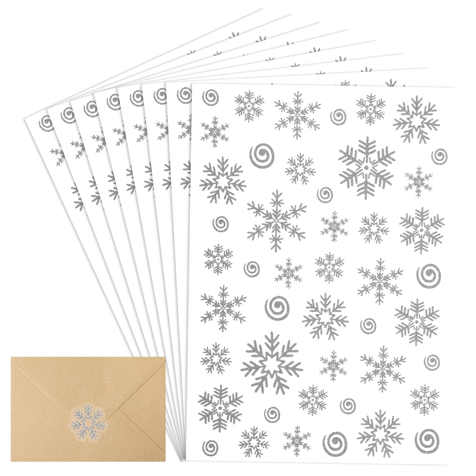Christmas Envelope Seal Stickers, 368Pcs Glitter Snowflake Sticker Label Christmas Stickers, Xmas Snowflake Dot Envelope Sticker Seal for Christmas Card Envelope Gift Box Decoration (Silver, 8 Sheets)