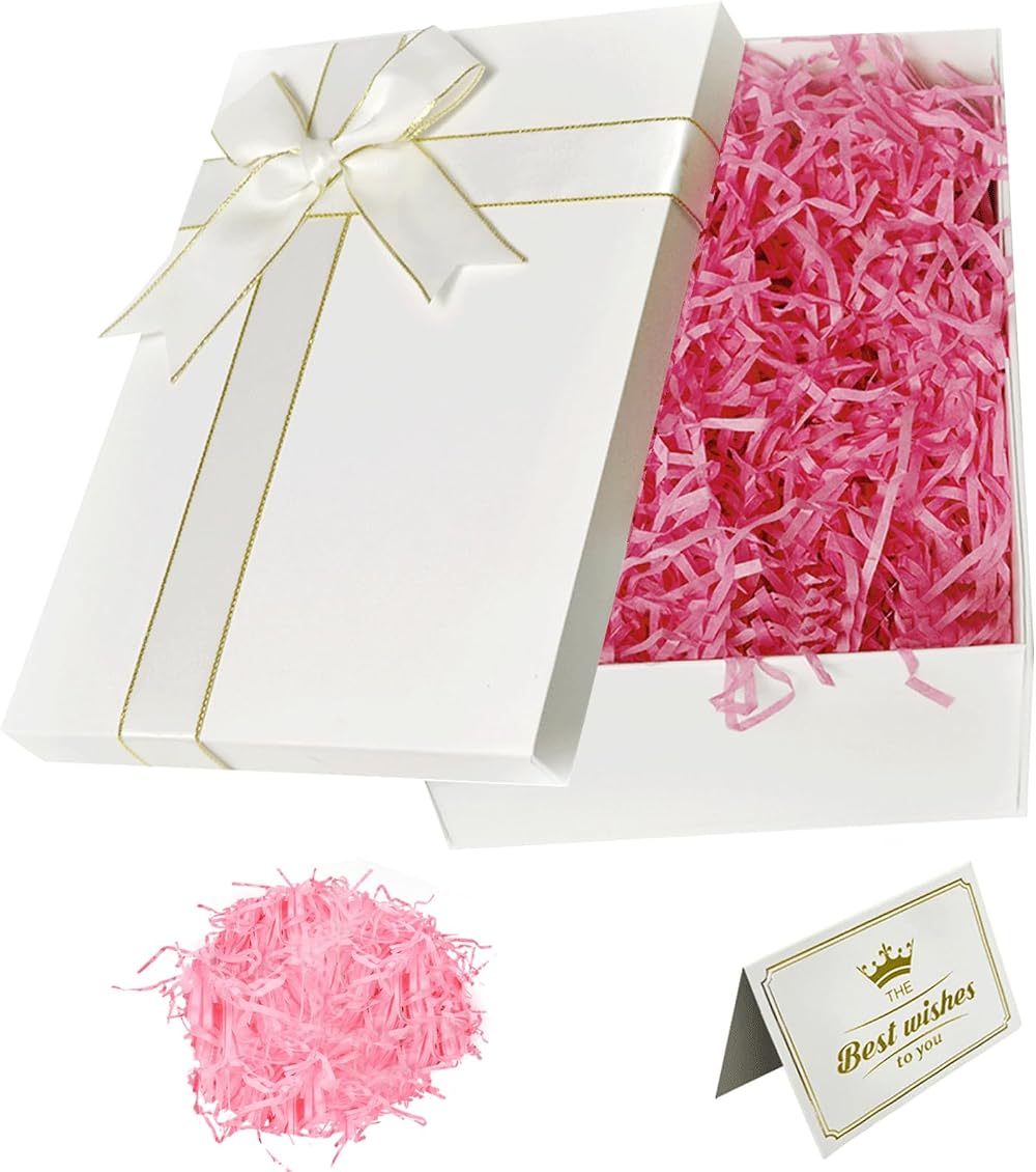 XWCHASA White Gift Box 22x16x8.5cm with Lid Ribbon Card