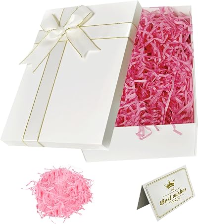 XWCHASA White Gift Box 22x16x8.5cm with Lid Ribbon Card