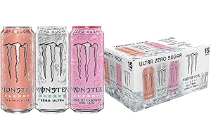 Monster Energy Ultra Variety Pack, Zero Ultra, Ultra Peachy Keen, Ultra Strawberry Dreams, Sugar Free Energy Drink, 16 Ounce (Pack of 15)