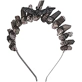 CoTeeZa Crystal Crown for Women - Gothic Bat Elf Headband Raw Quartz Tiara Moon Headpiece for Witch Renaissance Halloween