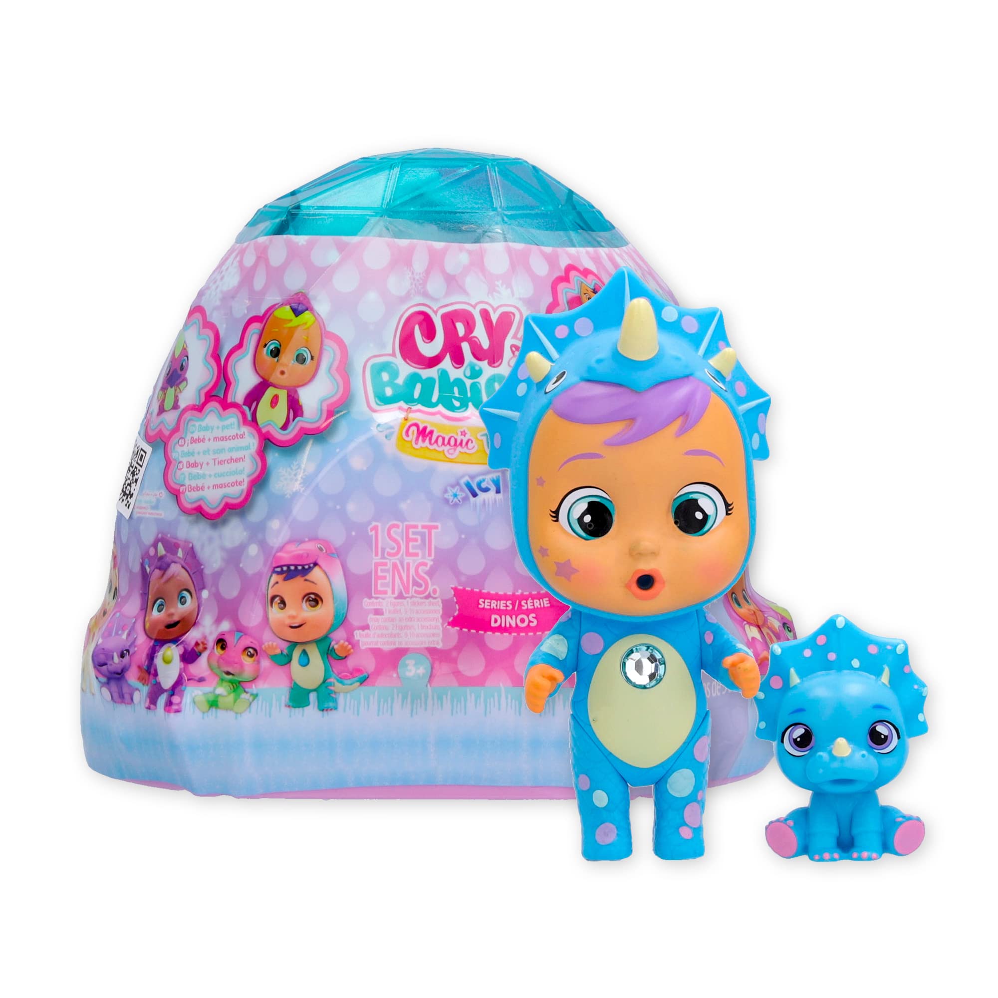 CRY BABIES MAGIC TEARS Icy World Dinos | Surprise Collectible dinosaur Doll that Cries Real Tears and its Pet - Toy for kids +3 Years