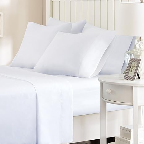 Cloth Fusion Pima Solid Fitted 300TC Cotton Bed Sheet with 2 Pillow Covers- King, White