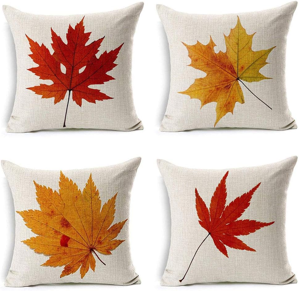 Decorative Pillows, Inserts & Covers - LEIOH Fall Decor Cotton Linen Leaves,Maple Leaf Autumn Decorations Cushion Covers 18 x 18 Inch Sofa Home Decor Throw Pillow Case for Bed Pillow Covers Set of 4