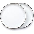 Barebones Enamel Deep Plate - Set of 2 Dinner Plates - Hand-Finished Baked Stainless Steel Trim Plate Set - Camping Kitchen and Dish Set (Eggshell)