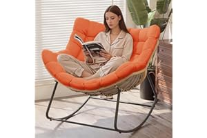 Noliven Rocking Chair Indoor, Patio Egg Chair, Indoor Rattan Wicker Lounge with Cushion and Frame, Cozy Upholstered Rocker fo