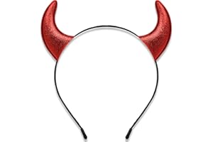 Parma77 Glitter Devil Horns Headband, Red Devil Horns Devil Costume for Women Men Girls, Halloween Fancy Dress Cosplay Hairband (Red)