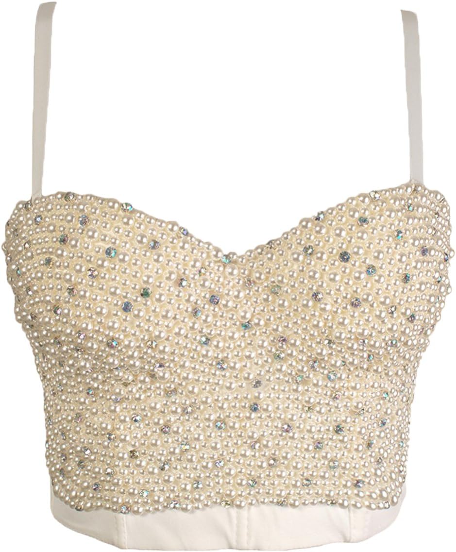 GIRL MELODY Hand-Made Sexy Pearls Lingerie Bustier Women's Bra Top Underwear Cropped Plus Size