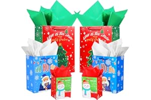 BLITHELY 6 PCS Christmas Gift Bags, Christmas Tote Bags with Handles, Assorted Sizes Multifunctional Non-Woven Treat Bags for Gifts Wrapping Shopping, Xmas Party Supplies (2 Large 13", 2 Medium 9", 2 Small 6")