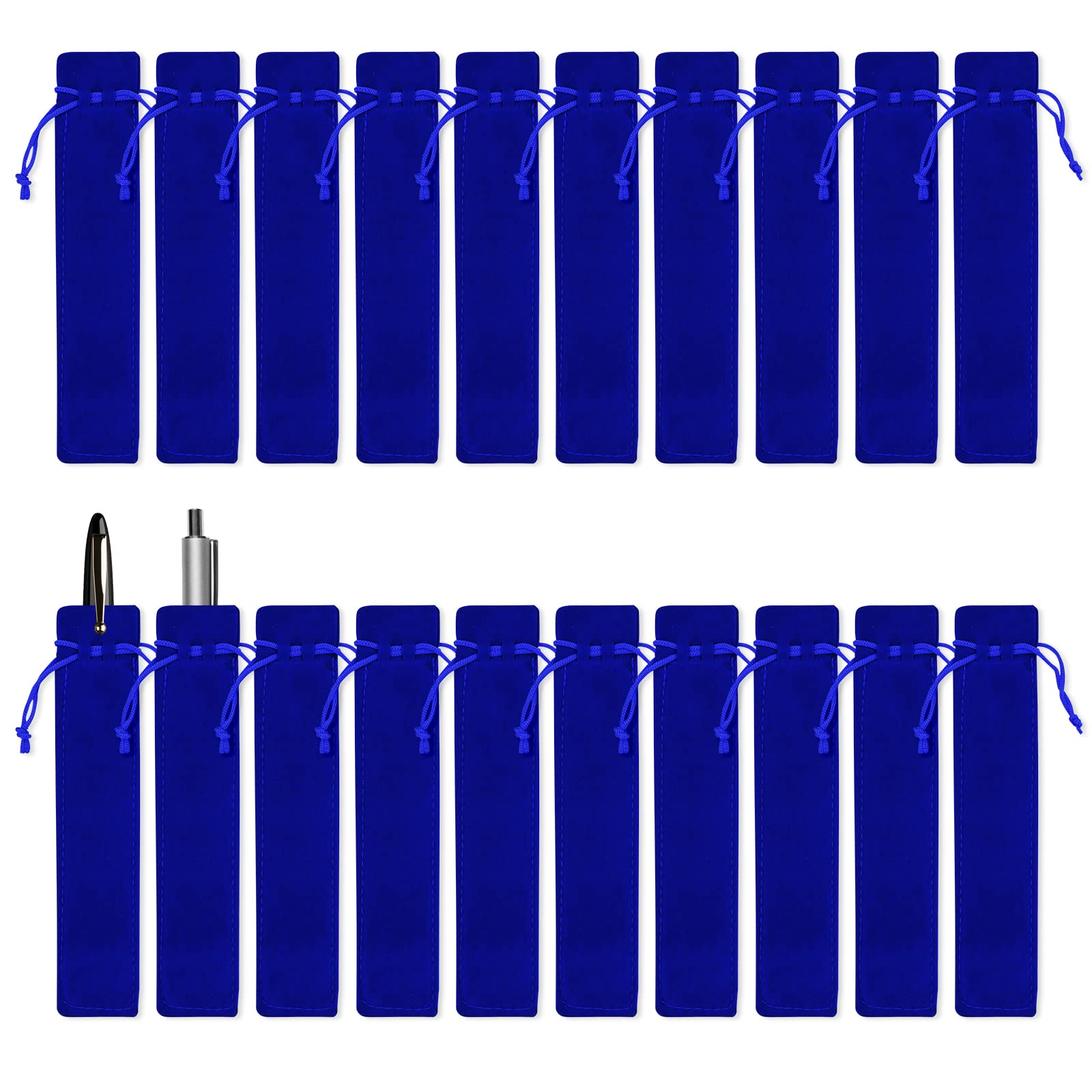 Bekecidi 20 Pieces Velvet Pen Pouch Drawstring Pen Pouch Pen Gift Bags Single Pen Holder Packaging Sleeve for School Office Business Gift (Blue)