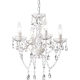 LaLuLa White Chandelier Mini Crystal Chandelier Lighting Hardwired Small Acrylic Chandelier 4 Light Modern Pendant Light Fixt