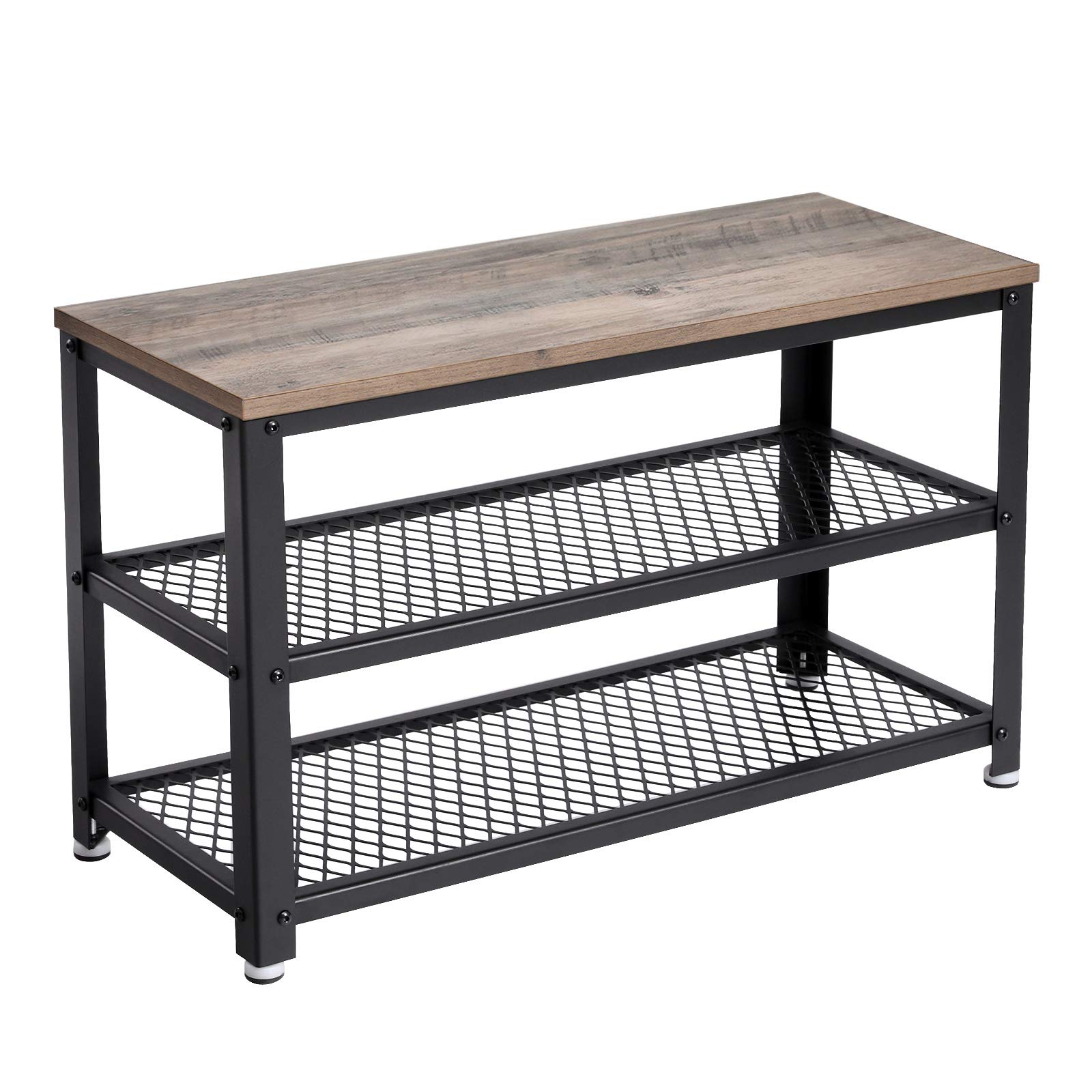 VASAGLE Shoe Bench, Shoe Rack with 2 Shelves, Shoe Organiser, 30 x 73 x 45 cm, Entryway Living Room Hallway, Steel Structure, Industrial Style, Greige and Black LBS73MB