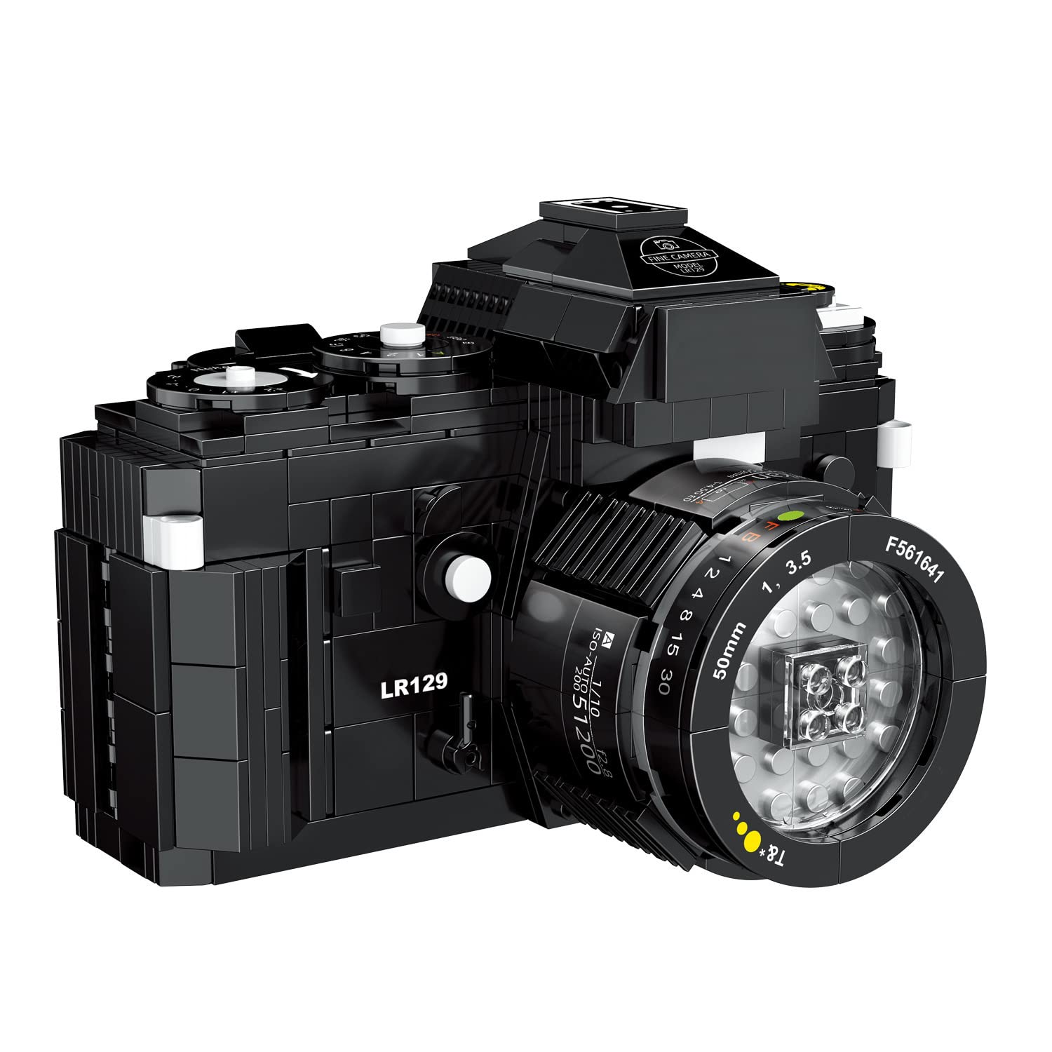 Figure to assemble with small blocks. Reproduction of a mechanical reflex camera.