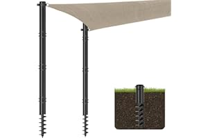 TOCRETOARE Shade Sail Poles,2 Pack Heavy Duty Sun Shade Sail Poles with Spiral Drill Bit,Steel Shade Sail Post with D-Clamp for Outdoor String Light, Patio, Backyard 2.36in,12 Feet
