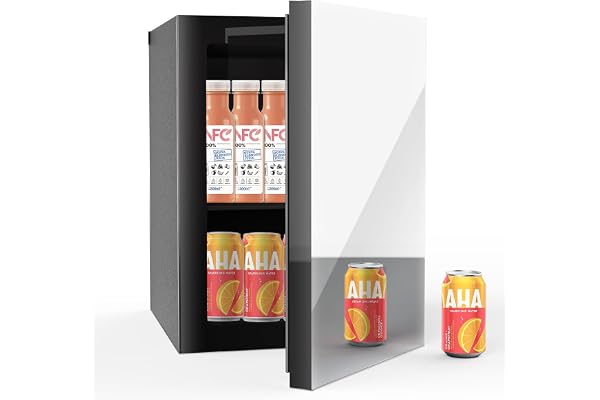 Stopasd Beverage Refrigerator Cooler, 0.9 Cu.Ft/24 Can Drink Fridge with Adjustable Shelves & Mirror Door for Temp Control for Drinks, Skincare, Soda, Beer, Wine - Home, Office, Dorm