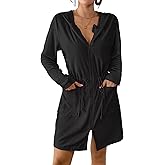 Bsubseach Terry Cloth Cover Up - Women Zip Up Long Sleeve Swimsuit Coverup Hooded Bath Robes with Pockets