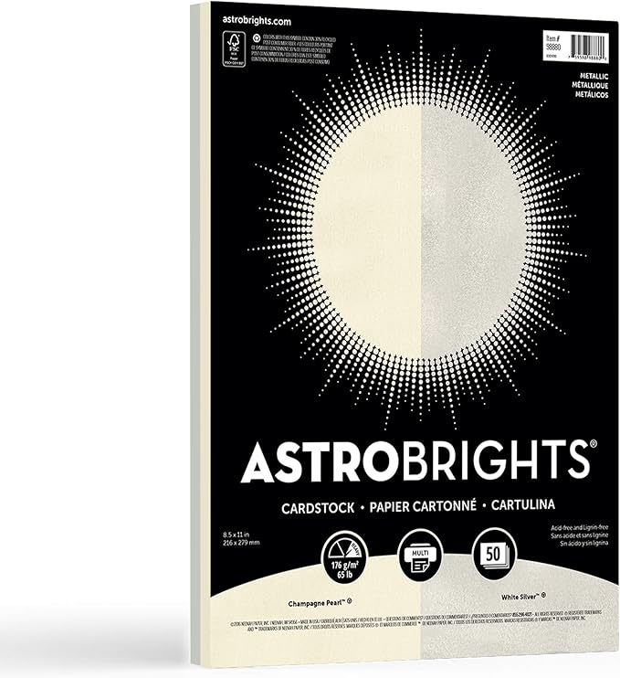 Astrobrights Metallic Cardstock, 8.5" x 11", 65 lb/176 gsm