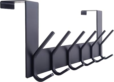 WEBI Over The Door Hook 6 Hooks Black - No Drill Towel Coat Rack