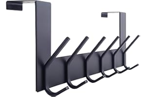 WEBI Over The Door Hooks Door Hanger,Over The Door Towel Rack with 6 Hooks for Hanging,Door Coat Towel Hanger Door Coat Rack,Black