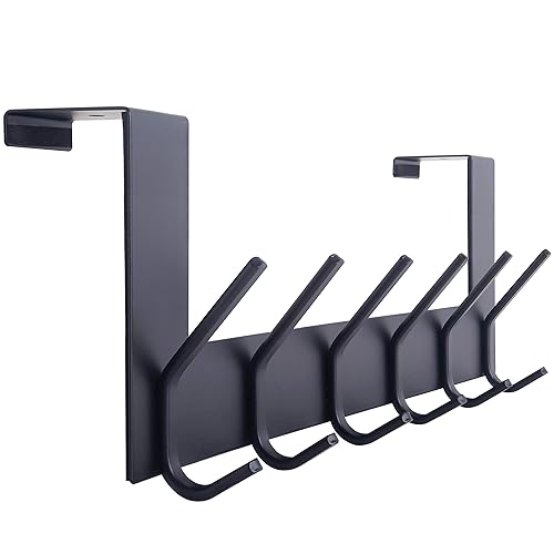 WEBI Over The Door Hooks Door Hanger,Over The Door Towel Rack with 6 Hooks for Hanging,Door Coat Towel Hanger Door Coat Rack,Black