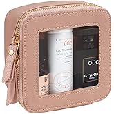Clear Makeup Bag Small, Mini Travel Cosmetic Case Transparent TSA Approved Toiletry Bag with Zipper Portable Make Up Pouch for Purse Traveling Car Essentials Organizer for Women Men (Mini Dark Pink)