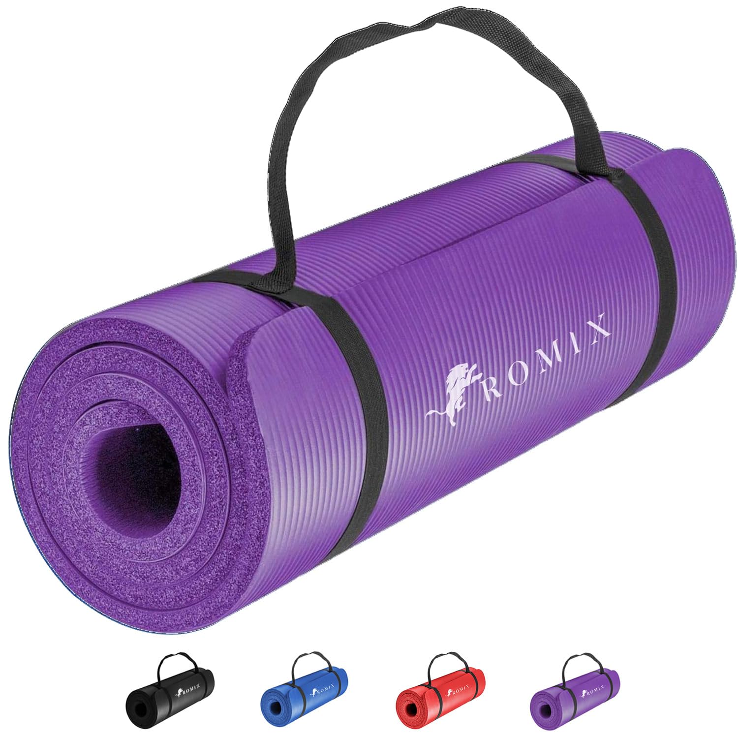 ROMIX Yoga Mat Thick 10 MM Foam Exercise Mat, 180x60x1cm Non Slip Gym Mats With Carry Bag and Strap, Lightweight NBR Workout Yoga Mats for Women Men Pilates Gymnastics Meditation Home Outdoor