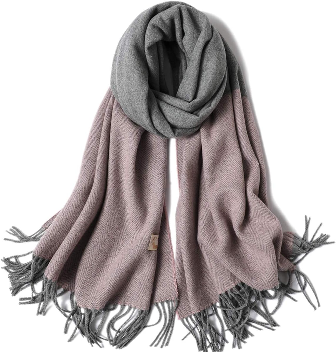 DIFLY Womens Contrast Color Large Soft Cashmere Pashmina Shawls Wraps Scarf Winter Warm Tassel Shawl Scarves