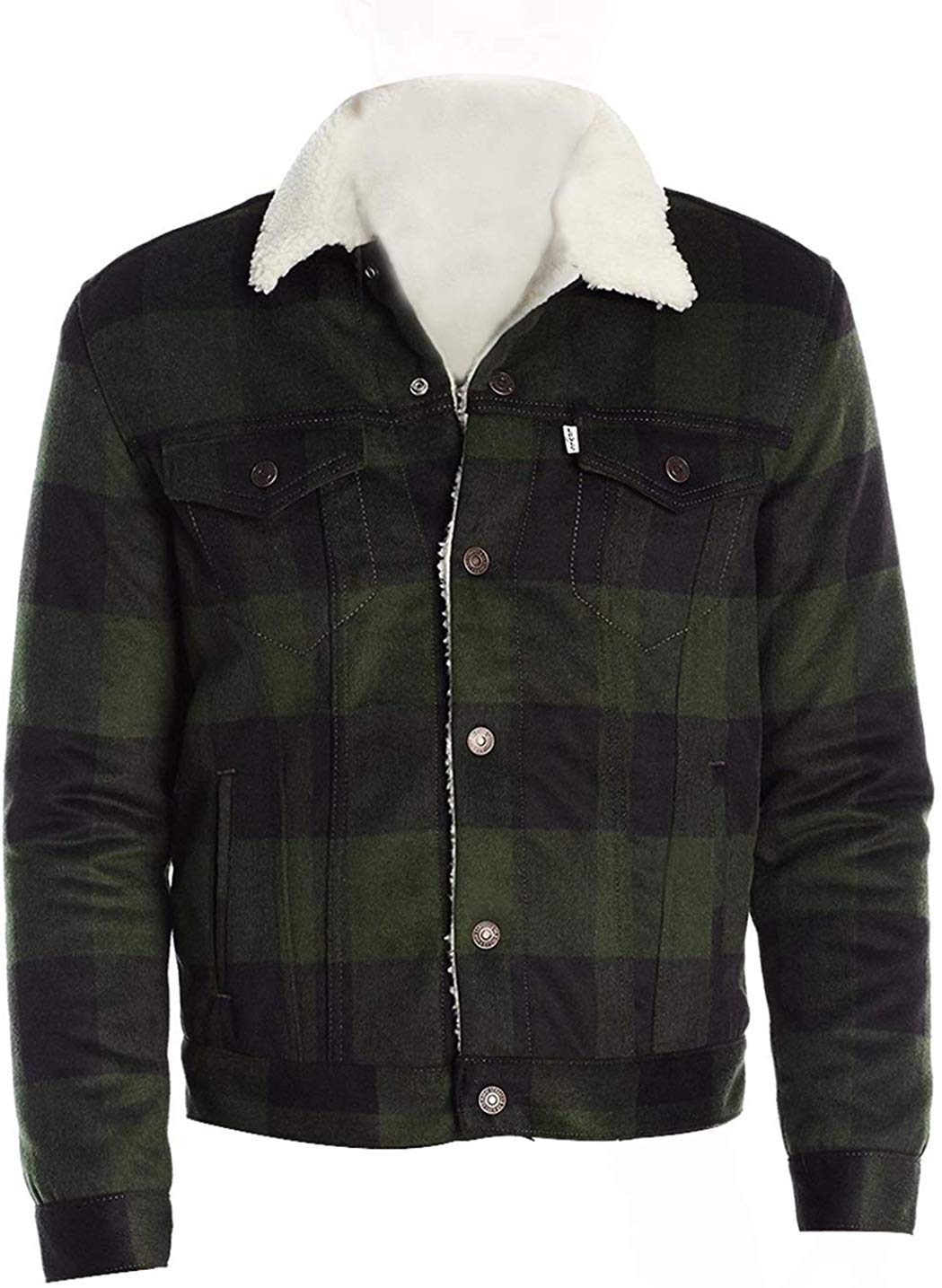 Luke Perry Tribute Green Mens Plaid Sherpa Cotton Jacket