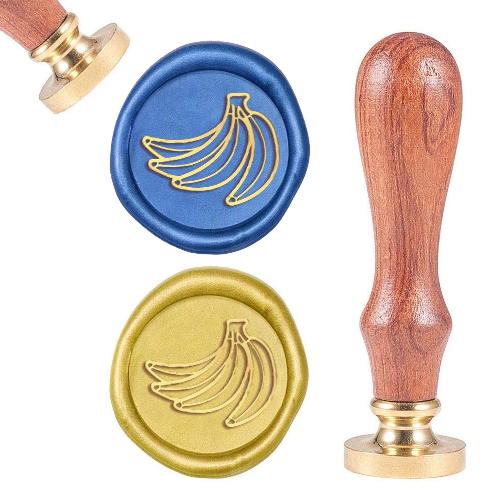 CRASPIRE Wax Seal Stamp Banana, Retro Wax Sealing Stamps Fruit Vintage Wood Stamp Removable Brass Head 25mm for Wedding Envelopes Party Invitations Embellishment Bottle Decoration Gift Packing