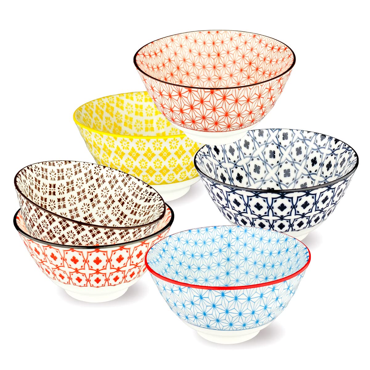 Kithing Ceramic Porcelain Bowls Set - Floral Pattern Design, Versatile for Soup, Rice & Dessert Serving - Ideal Kitchen Dining & Home Tableware (c8)