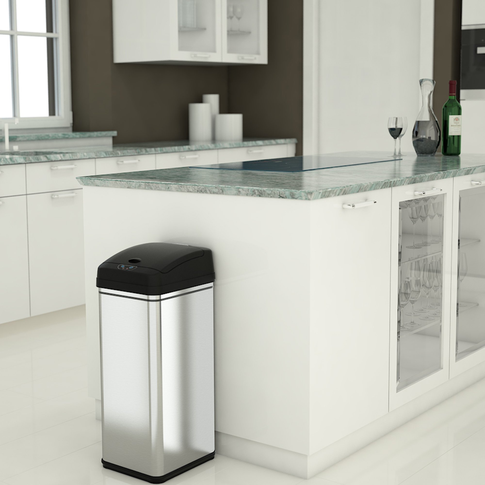 iTouchless Stainless Steel Trash Can with AC Adapter, Touchless Sensor