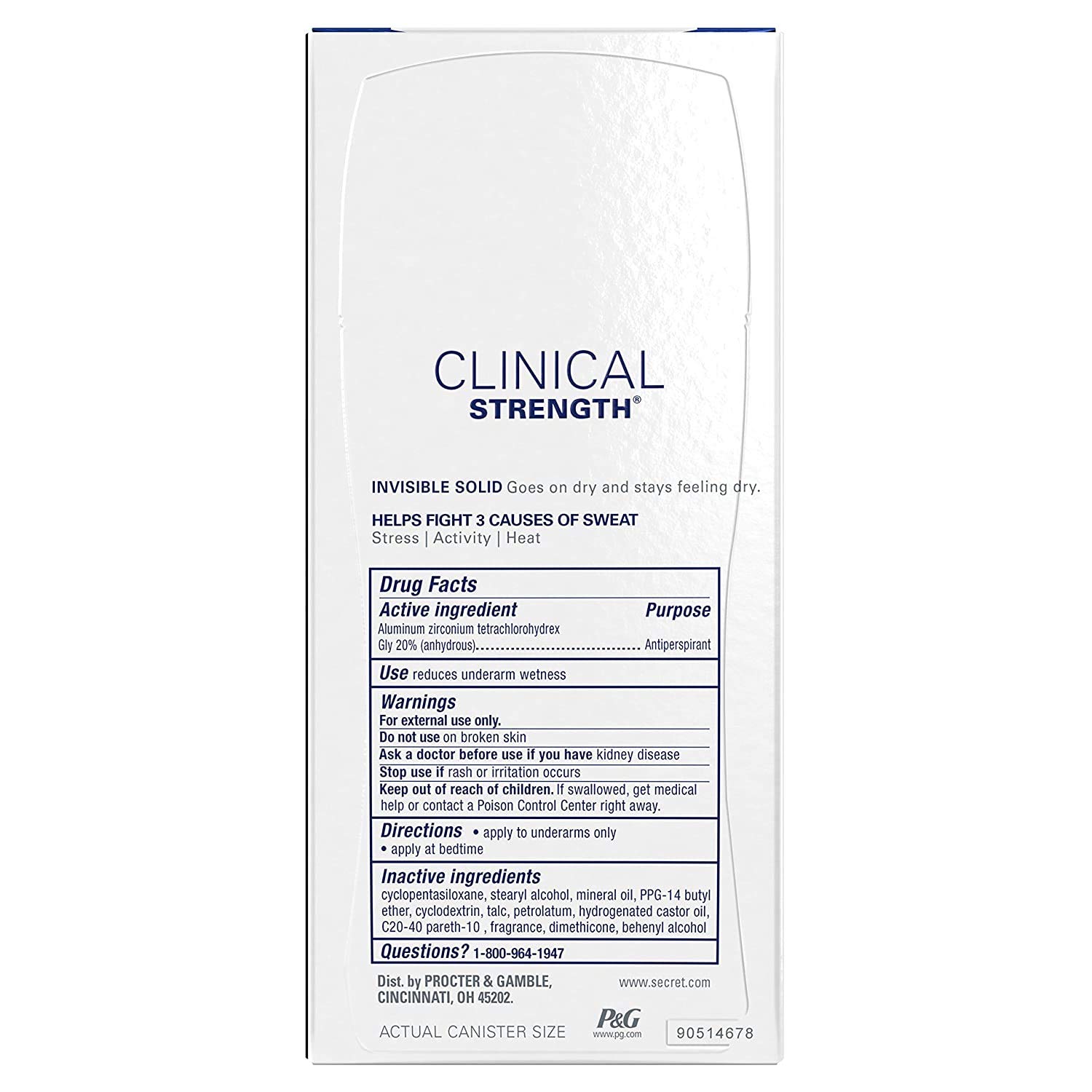 Secret Antiperspirant Clinical Strength Deodorant for Women, Invisible Solid, Completely Clean, 2.6 oz, Package may vary : Beauty